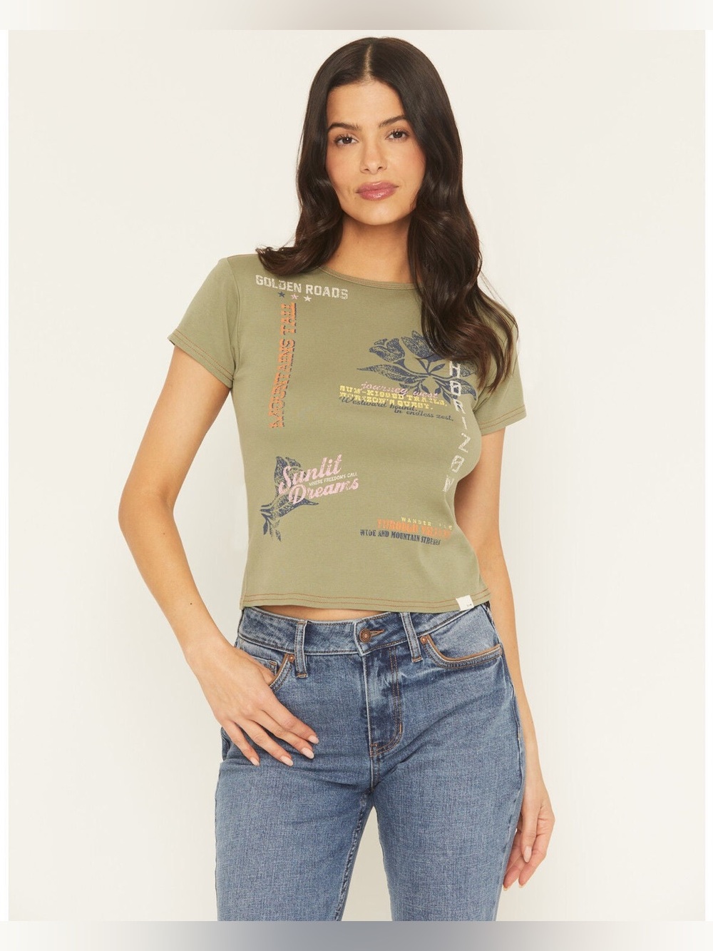 CLEO + WOLF WOMEN'S SOLID SHORT SLEEVE GRAPHIC BABY TEE- XXL